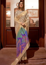 Load image into Gallery viewer, Ecru White Woven Chanderi Banarasi Fusion Silk Saree Clothsvilla