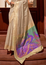 Load image into Gallery viewer, Ecru White Woven Chanderi Banarasi Fusion Silk Saree Clothsvilla