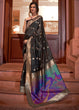 Load image into Gallery viewer, Midnight Black Woven Chanderi Banarasi Fusion Silk Saree Clothsvilla