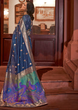 Load image into Gallery viewer, Space Blue Woven Chanderi Banarasi Fusion Silk Saree Clothsvilla