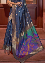 Load image into Gallery viewer, Space Blue Woven Chanderi Banarasi Fusion Silk Saree Clothsvilla