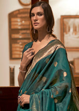 Load image into Gallery viewer, Arabian Green Woven Chanderi Banarasi Fusion Silk Saree Clothsvilla