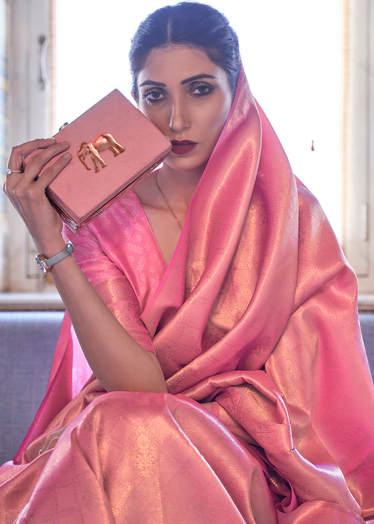 Mauvelous Pink Soft Handloom Weave Kanjivaram Silk Saree : Festival Edition Clothsvilla