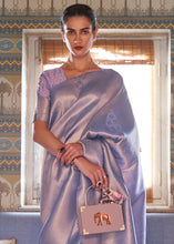 Load image into Gallery viewer, Metallic Lavender Blue Soft Handloom Weave Kanjivaram Silk Saree : Top Pick Clothsvilla