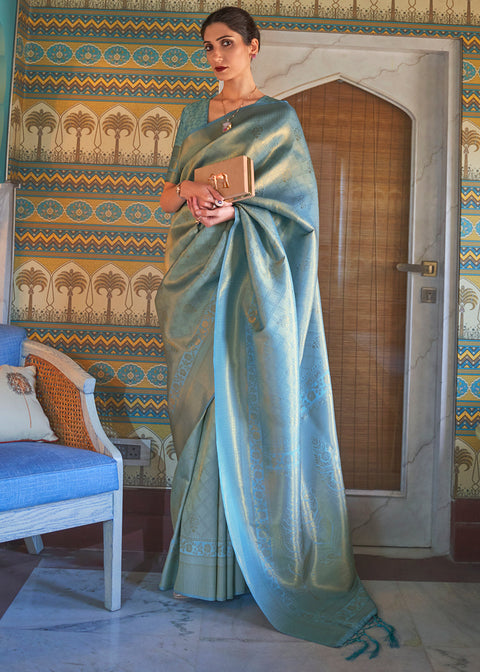 Shades Of Blue Soft Handloom Weave Kanjivaram Silk Saree : Festival Edition Clothsvilla Main image