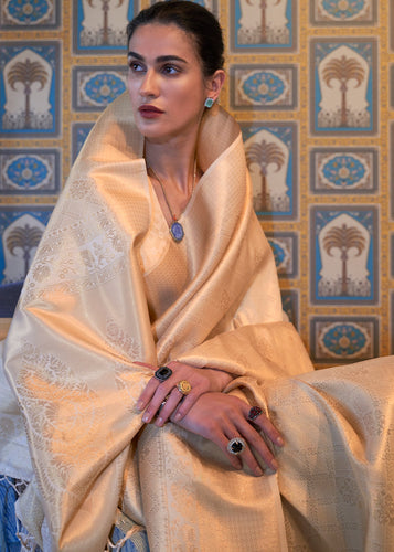 Beige Brown Soft Handloom Weave Kanjivaram Silk Saree : Festival Edition Clothsvilla