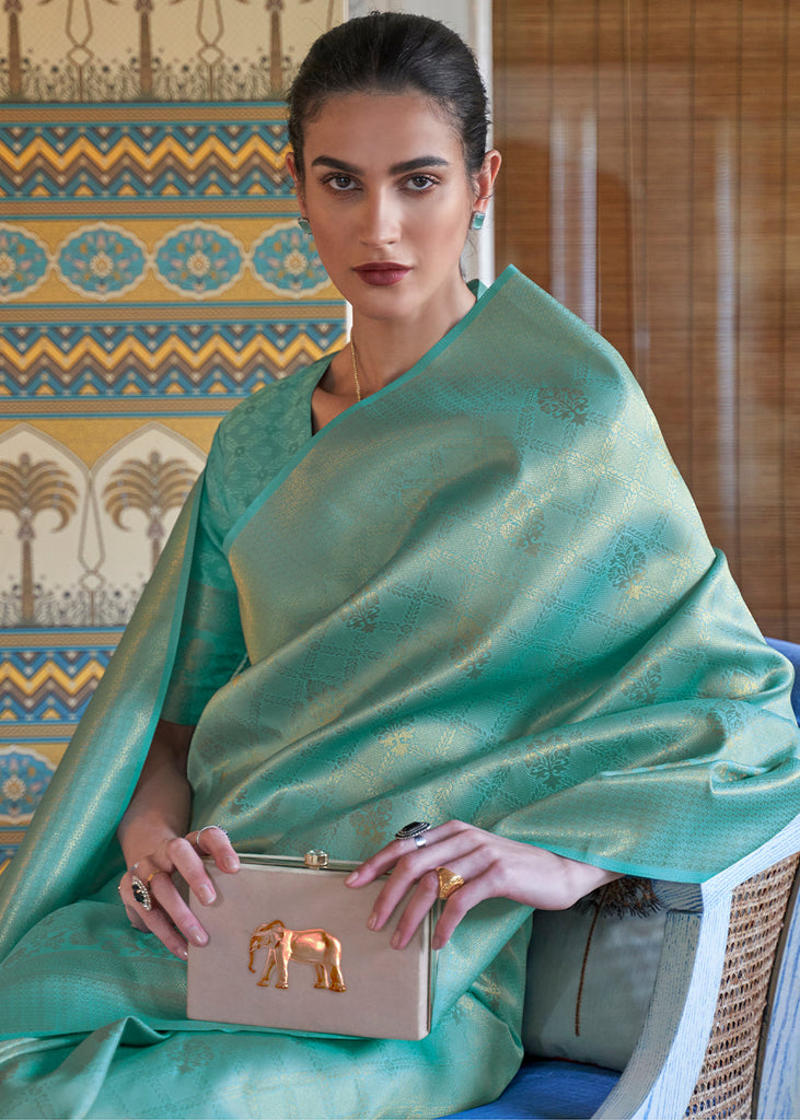 Bermuda Teal Green Soft Handloom Weave Kanjivaram Silk Saree : Festival Edition Clothsvilla