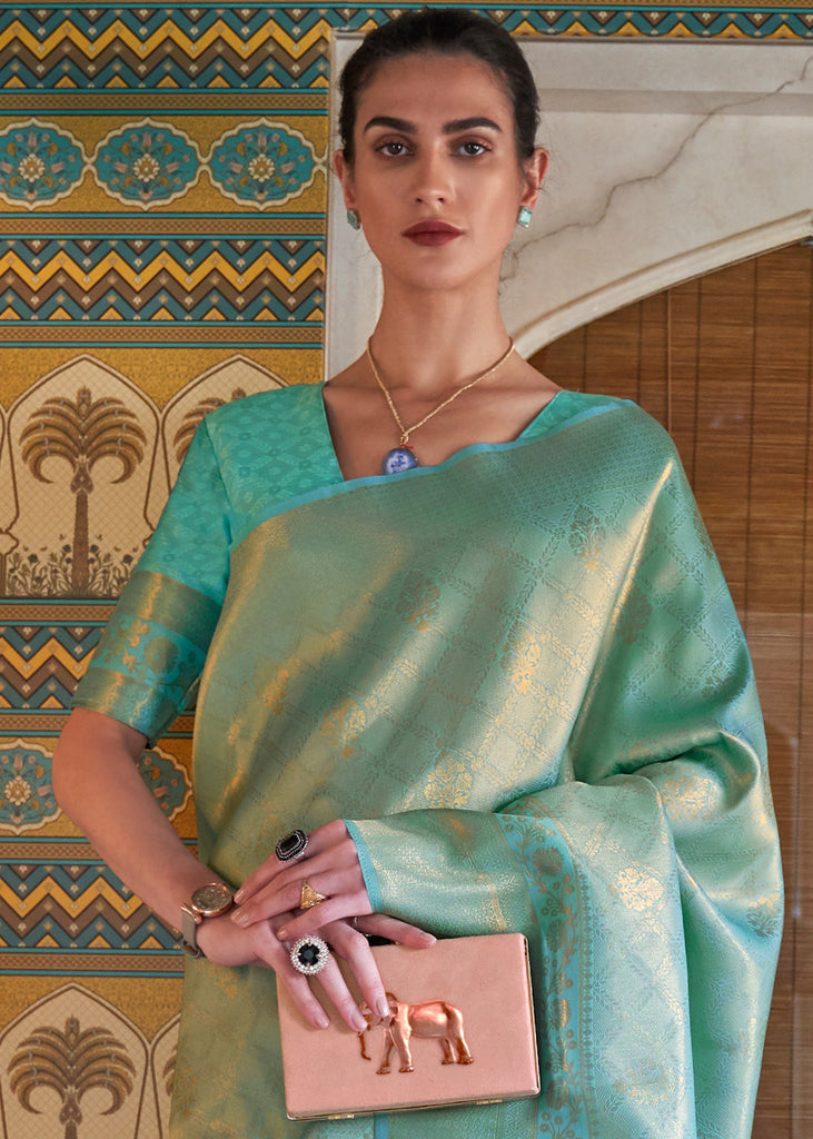 Bermuda Teal Green Soft Handloom Weave Kanjivaram Silk Saree : Festival Edition Clothsvilla