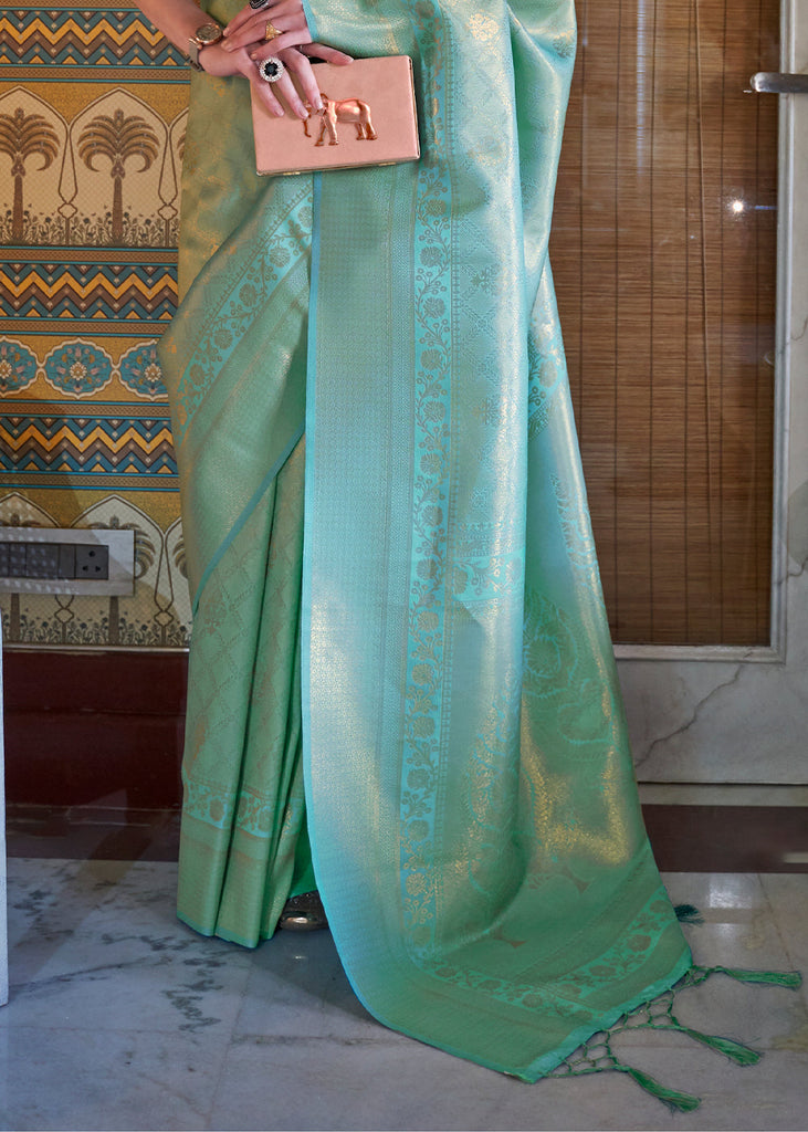 Bermuda Teal Green Soft Handloom Weave Kanjivaram Silk Saree : Festival Edition Clothsvilla