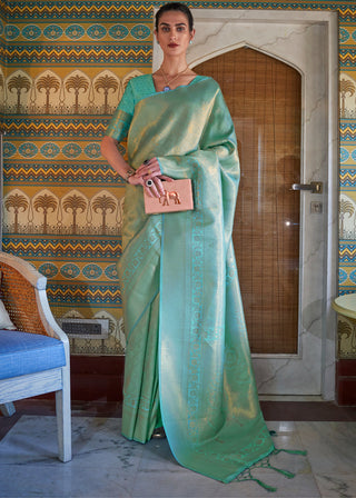 Bermuda Teal Green Soft Handloom Weave Kanjivaram Silk Saree : Festival Edition Clothsvilla
