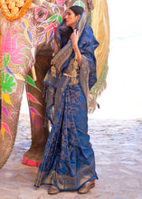 Load image into Gallery viewer, Cobalt Blue Handloom Weave Soft Banarasi Silk Saree Clothsvilla