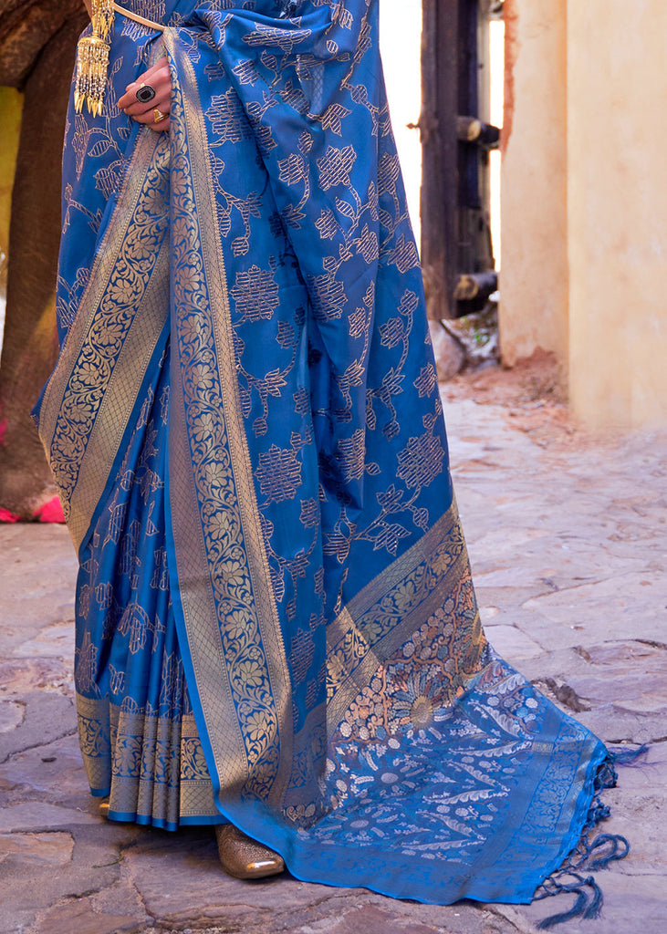 Cobalt Blue Handloom Weave Soft Banarasi Silk Saree Clothsvilla