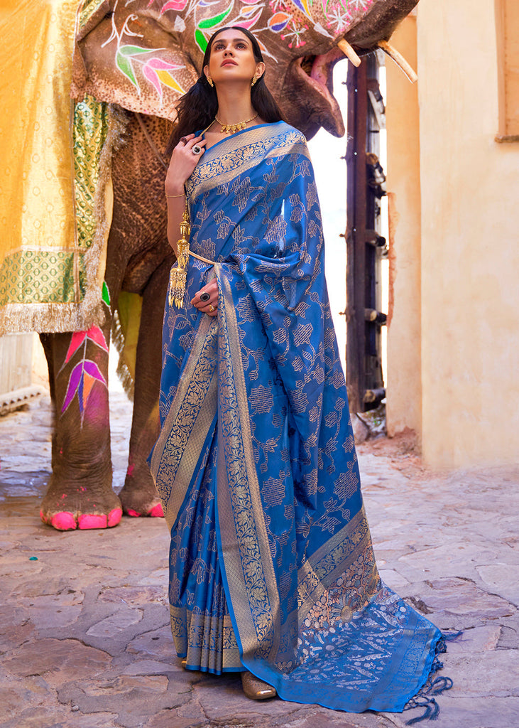 Cobalt Blue Handloom Weave Soft Banarasi Silk Saree Clothsvilla