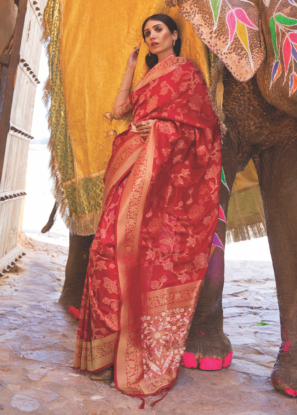 Rufous Red Handloom Weave Soft Banarasi Silk Saree Clothsvilla