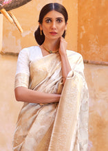 Load image into Gallery viewer, Ivory White Handloom Weave Soft Banarasi Silk Saree Clothsvilla