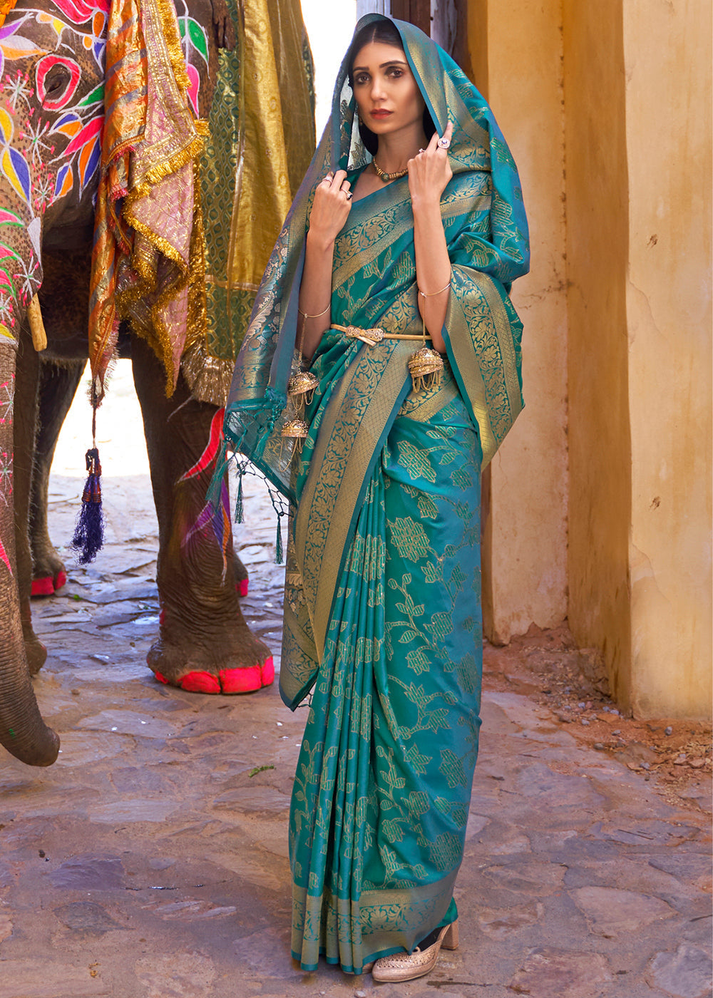 Cyprus Green Handloom Weave Soft Banarasi Silk Saree Clothsvilla