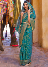 Load image into Gallery viewer, Cyprus Green Handloom Weave Soft Banarasi Silk Saree Clothsvilla