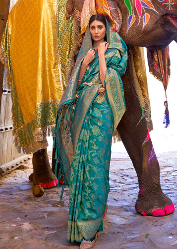 Cyprus Green Handloom Weave Soft Banarasi Silk Saree Clothsvilla