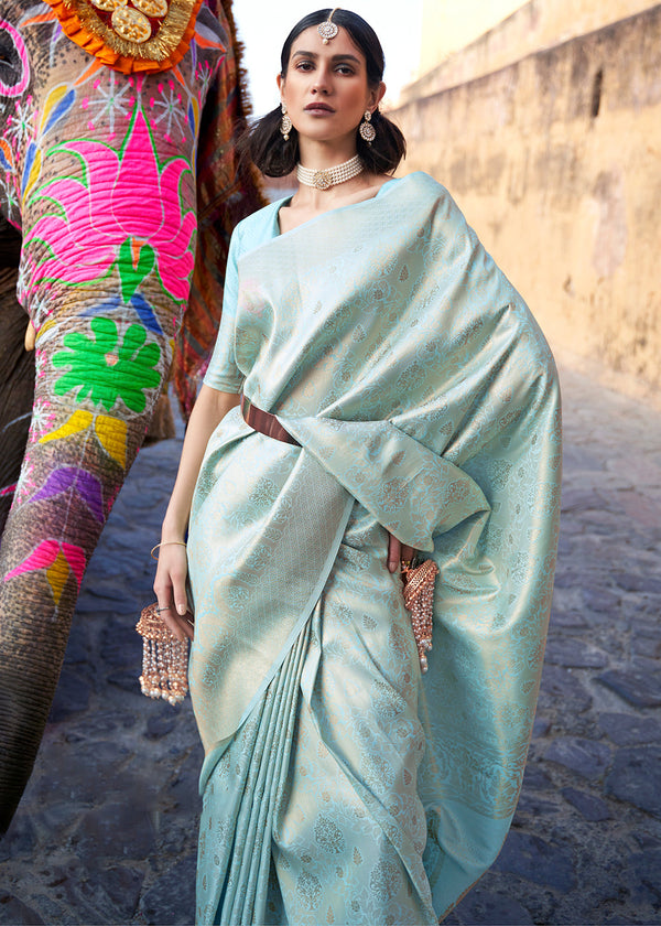 Frost Blue Soft Handloom Weave Kanjivaram Silk Saree Clothsvilla