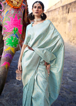 Load image into Gallery viewer, Frost Blue Soft Handloom Weave Kanjivaram Silk Saree Clothsvilla