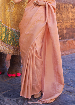 Light Coral Pink Soft Handloom Weave Kanjivaram Silk Saree Clothsvilla