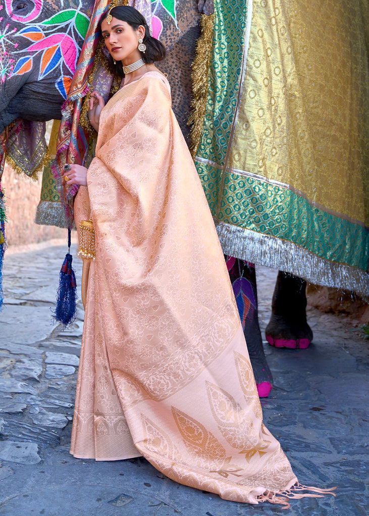 Blush Pink Soft Handloom Weave Kanjivaram Silk Saree Clothsvilla