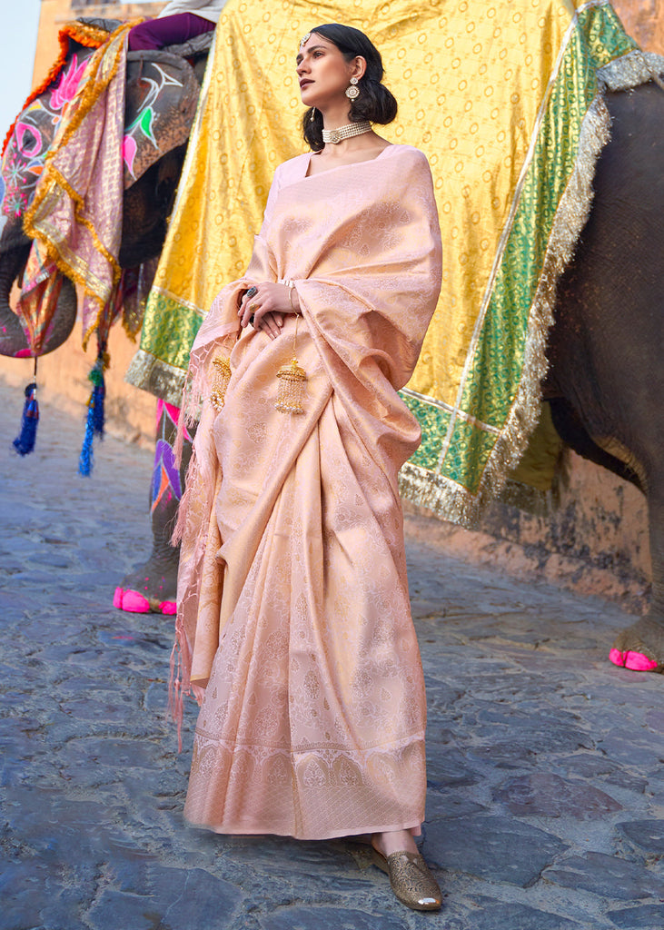 Blush Pink Soft Handloom Weave Kanjivaram Silk Saree Clothsvilla