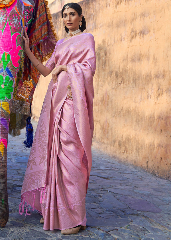 Light Lavender Purple Soft Handloom Weave Kanjivaram Silk Saree Clothsvilla