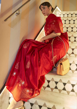 Rufous Red Copper Zari Woven Tussar Silk Saree Clothsvilla