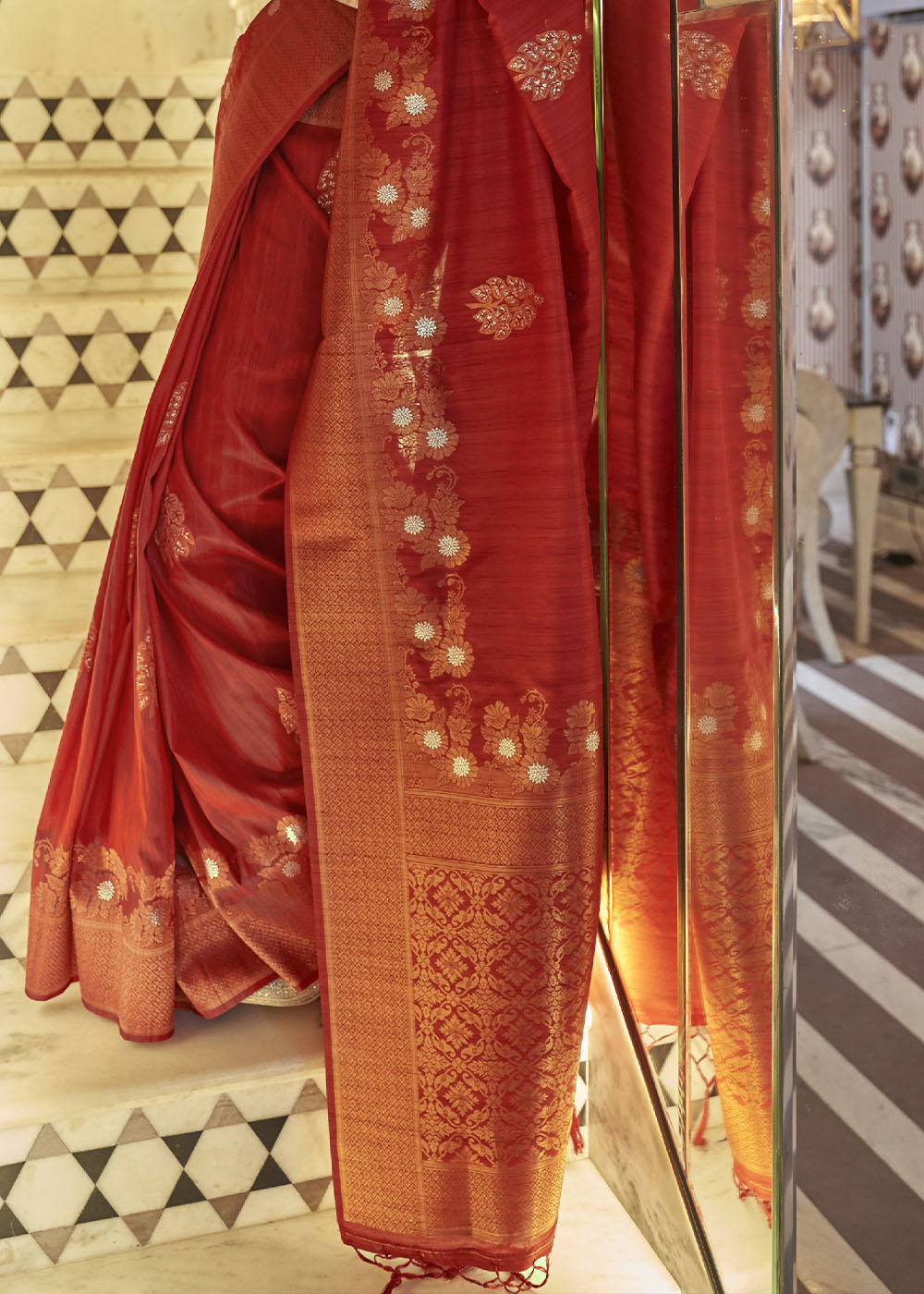 Rufous Red Copper Zari Woven Tussar Silk Saree Clothsvilla