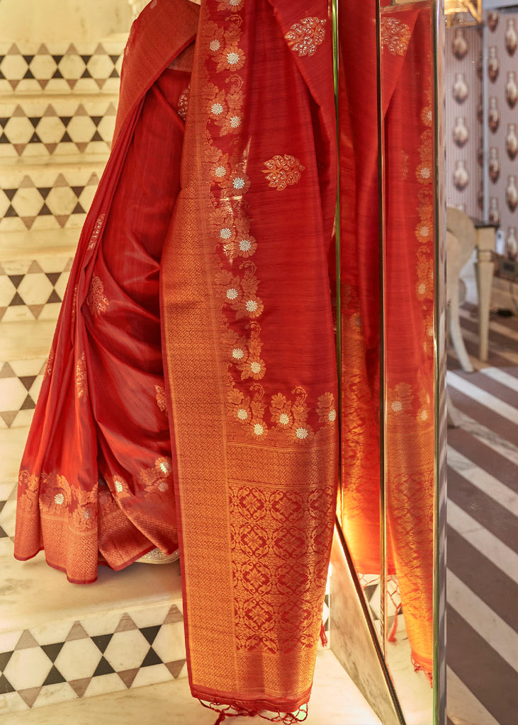 Rufous Red Copper Zari Woven Tussar Silk Saree Clothsvilla