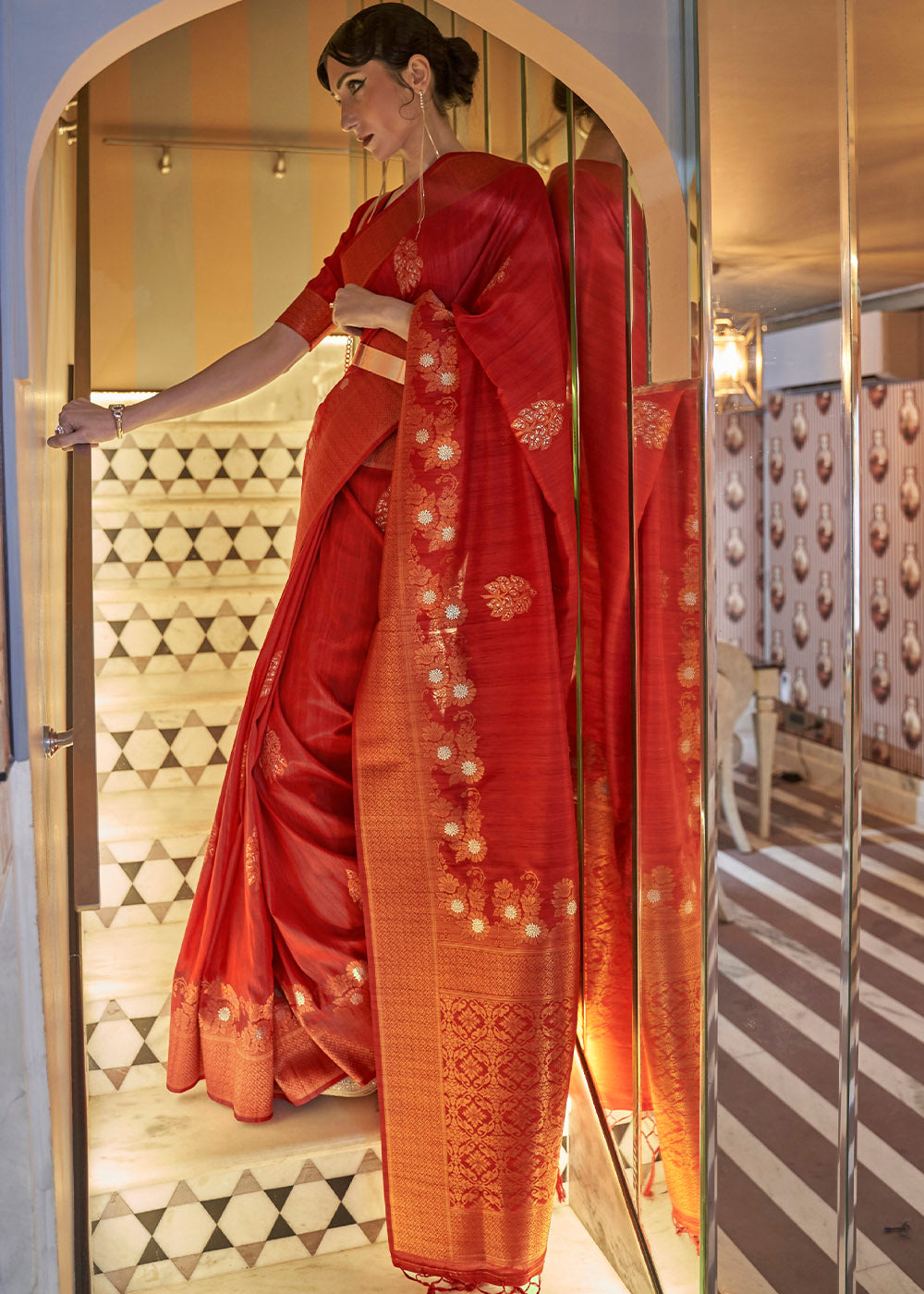 Rufous Red Copper Zari Woven Tussar Silk Saree Clothsvilla Main image