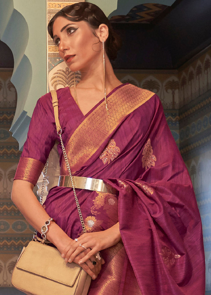 Jam Purple Copper Zari Woven Tussar Silk Saree Clothsvilla