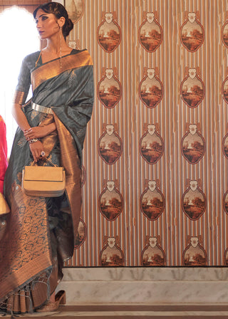 Anchor Grey Copper Zari Woven Tussar Silk Saree Clothsvilla