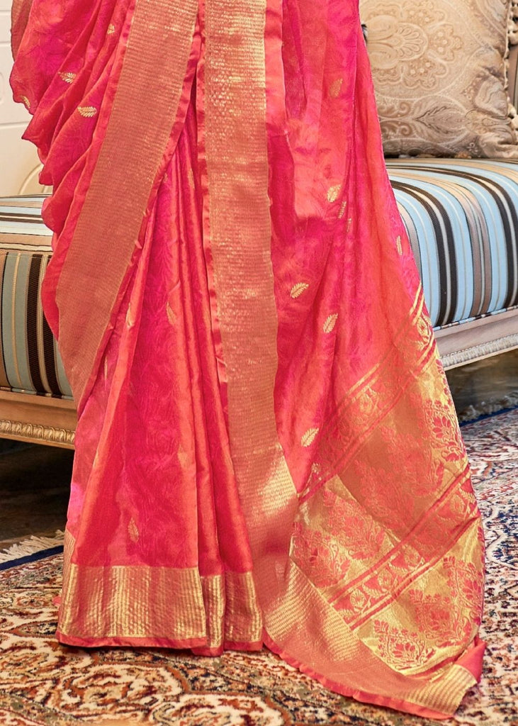 French Rose Pink Ultra Soft Kanjivaram Silk Saree with Zari  Border and Pallu Clothsvilla