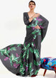 Load image into Gallery viewer, Ebony Black Digital Printed Satin Crepe Saree Clothsvilla