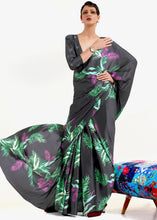 Load image into Gallery viewer, Ebony Black Digital Printed Satin Crepe Saree Clothsvilla