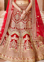 Load image into Gallery viewer, Crimson Red Velvet  Bridal Lehenga Choli with Embroidery &amp; Hand work Clothsvilla