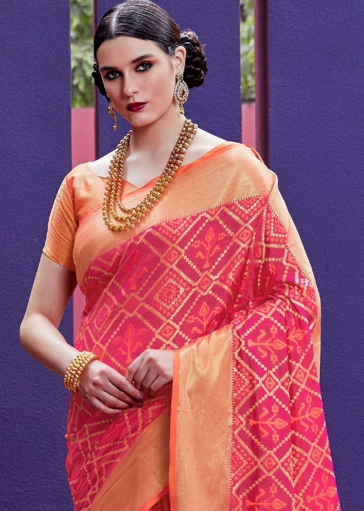 Strawberry Pink Woven Patola Silk Saree Clothsvilla