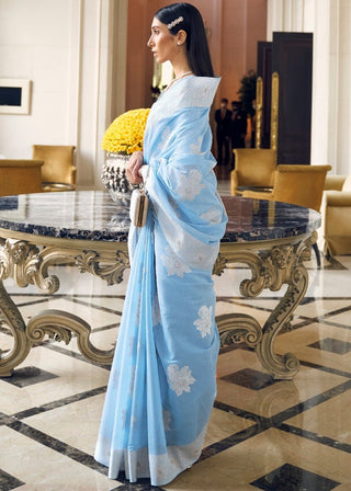 Maya Blue Lucknowi  Chikankari Weaving Silk Saree Clothsvilla