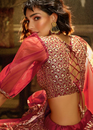Maroon Soft Net Designer Lehenga Choli with overall Sequins work Clothsvilla