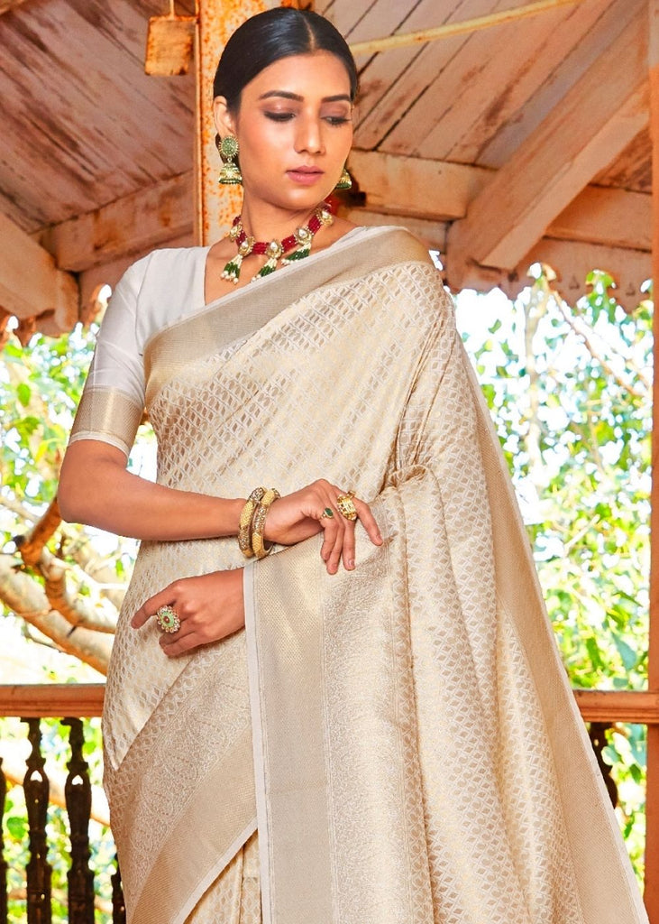 Ivory White Woven Kanjivaram Saree:Limited Edition Clothsvilla