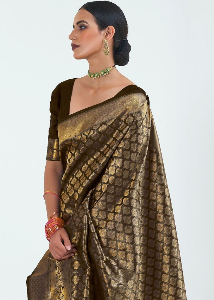 Midnight Black Woven Kanjivaram Silk Saree : Limited Edition Clothsvilla