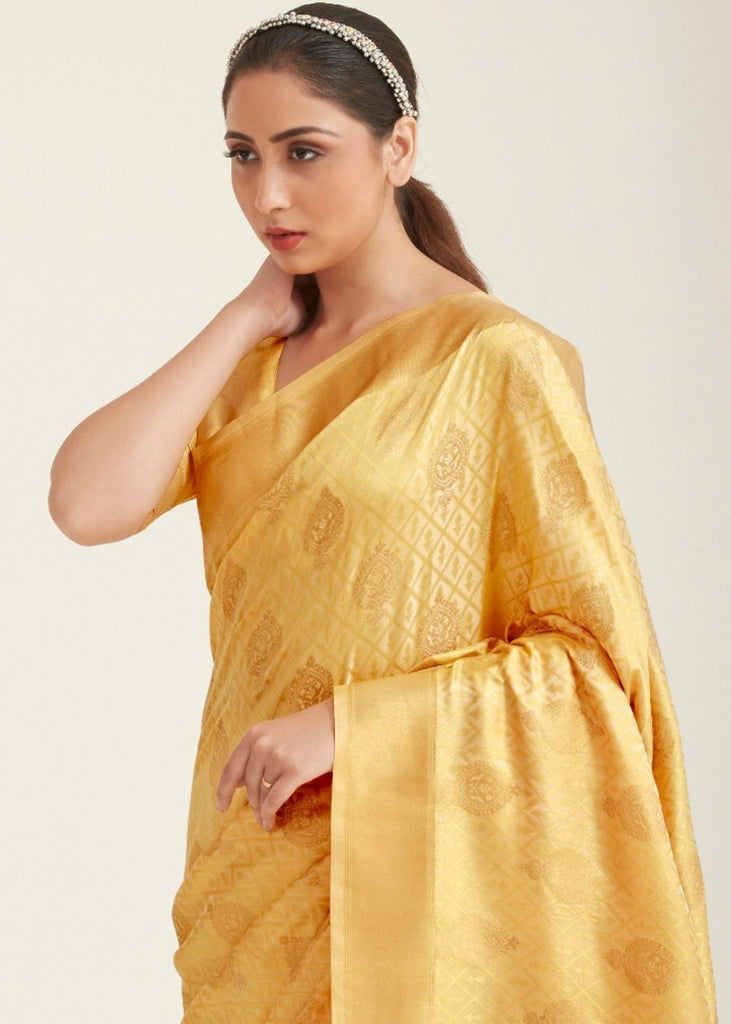 Poppy Golden Zari Butta Woven Banasari Silk Saree Clothsvilla