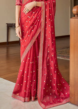 Load image into Gallery viewer, NEON PINK ORGANZA SAREE WITH DORI, SEQUINS, ZARI &amp; RESHAM WORK Clothsvilla