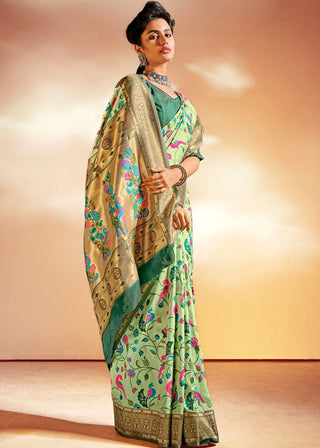 Mint Green Woven Banarasi Paithani Silk Saree Clothsvilla
