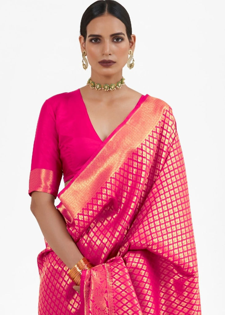 Magenta Pink Kanjivaram Soft Woven Silk Saree Clothsvilla