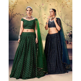 Gable Green Lehenga Choli in Georgette Fabrics with Mukesh Work ClothsVilla