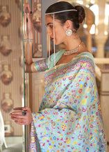 Load image into Gallery viewer, Powder Blue Banarasi Jamawar Woven Silk Saree Clothsvilla