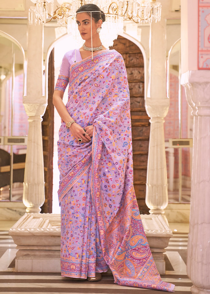 Bright Lilac Purple Banarasi Jamawar Woven Silk Saree Clothsvilla